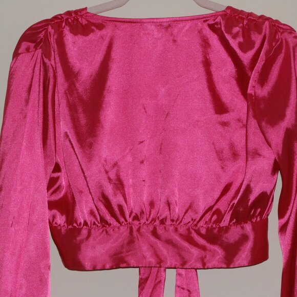 Hot Pink Satin Blouse - HONEY - Picture 6 of 11